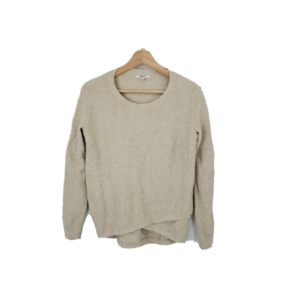Madewell Womens Feature Pullover Sweater Faux Wrap Crossover Size Small Oatmeal